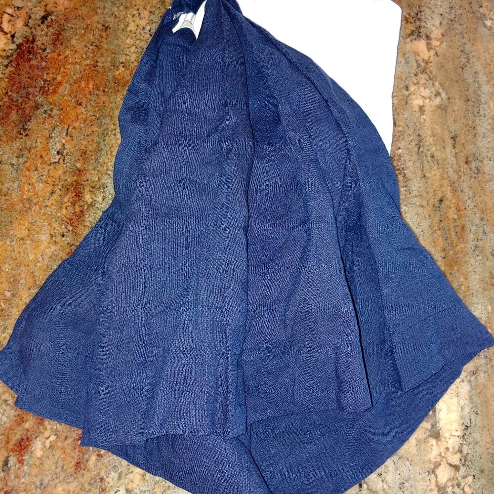 Pottery Barn Kids Navy Blue Flax Linen Pleated Crib Skirt 16"drop-split